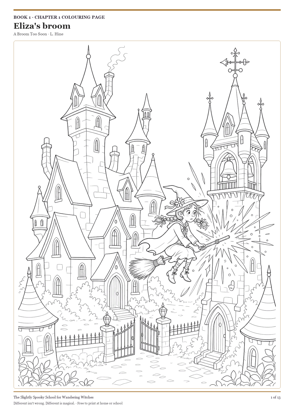 Eliza's broom A4 colouring page