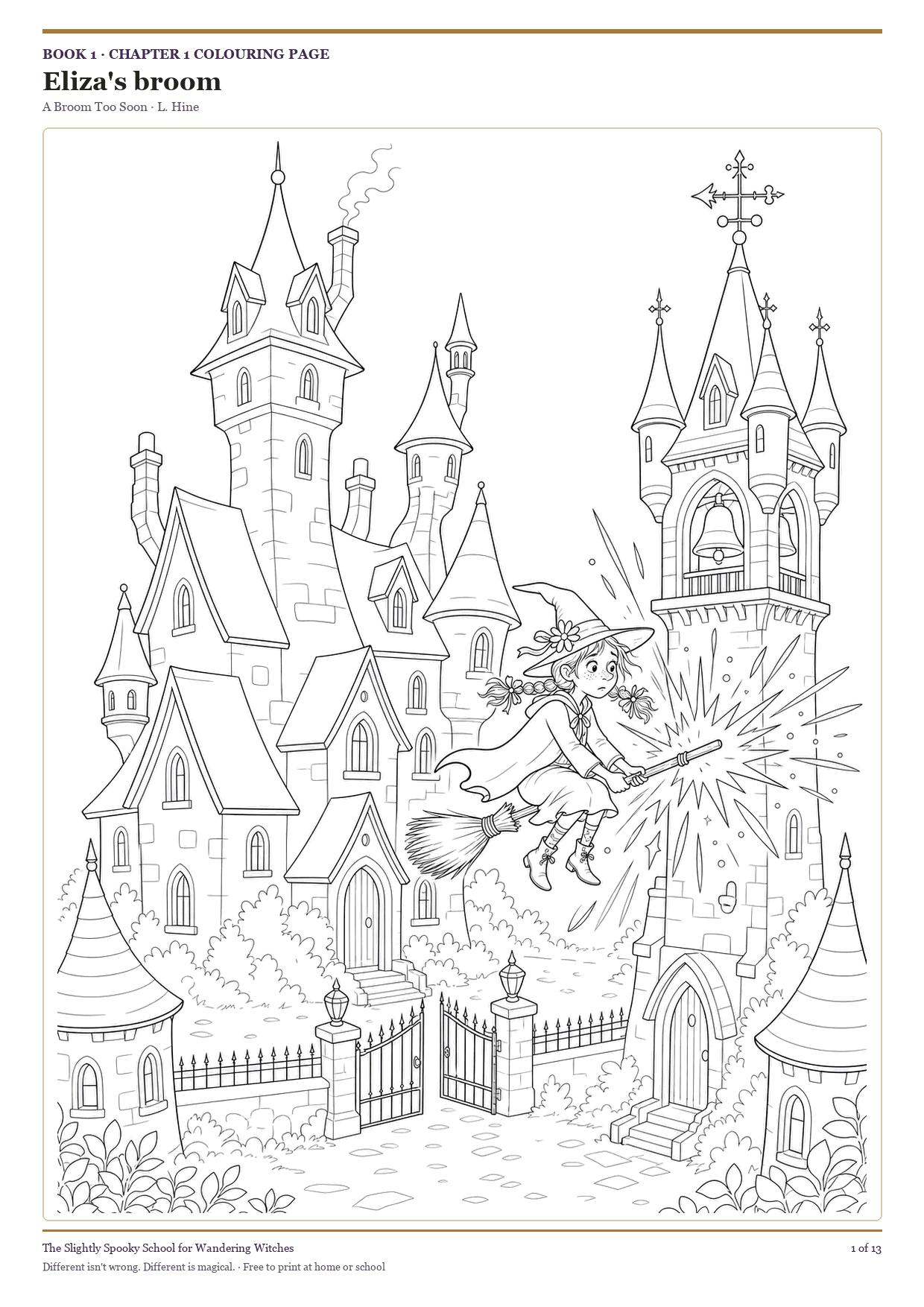 Eliza's broom colouring page